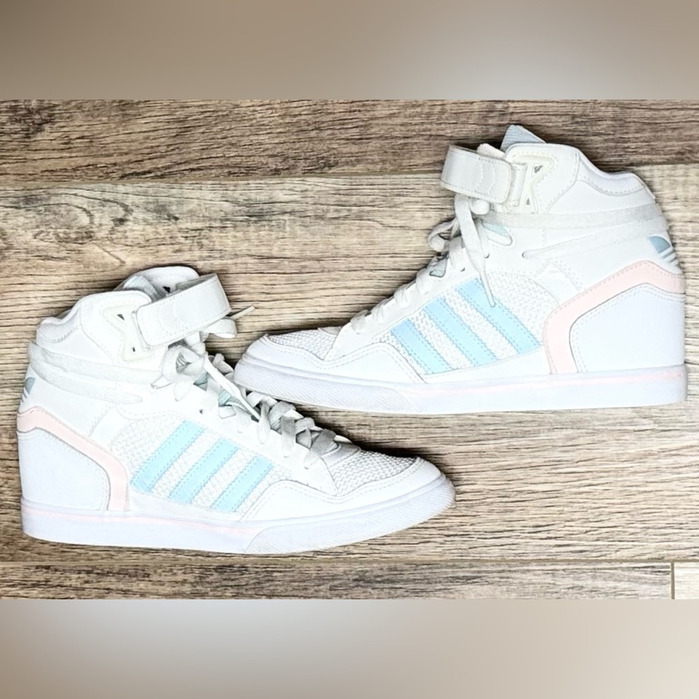 adidas Legacy Model Originals Extaball Up Wedge Sneakers White|Pastel Blue&Pink